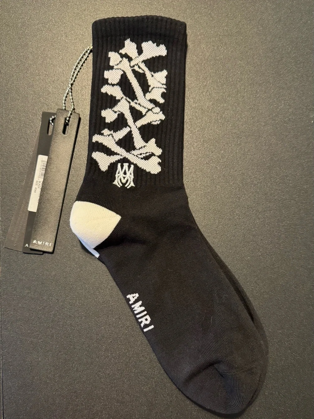 AMIRI Black STACKED BONES LOGO Socks 43-44 (size 10-11) New
